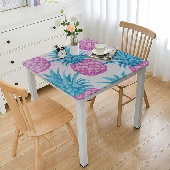 nygtbtfer Rainbow Pineapple Tablecloth with Elastic Edge,Summer Fitted Cloth Wipeable Table Cover for Dining Kitchen Party Indoor Outdoor Patio Table white