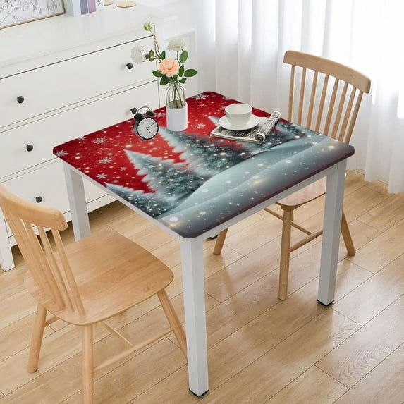 nygtbtfer Rectangle Christmas Tablecloth Elastic Edge , Red Table Cover Waterproof Rustic Farmhouse for Kitchen Dinning Outdoor Cafe Decor