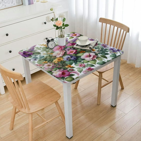 nygtbtfer Rectangle Fabric Tablecloth, Blooming Petals, Easy Care and Stain Resistant Bordered Table Cloth, Pastel Floral Blooms
