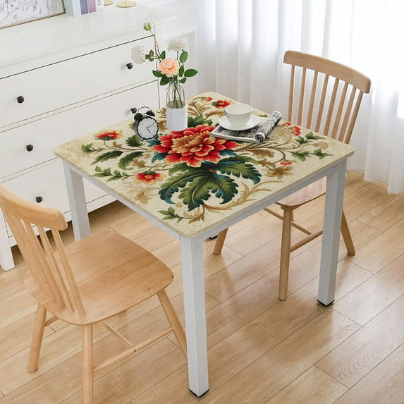 nygtbtfer Rectangle Tablecloth Table Cloth for Rectangle Table Table Cover Decorative Tablecloths for Indoor Outdoor Party, Print Floral Beige Fabric Tablecloths