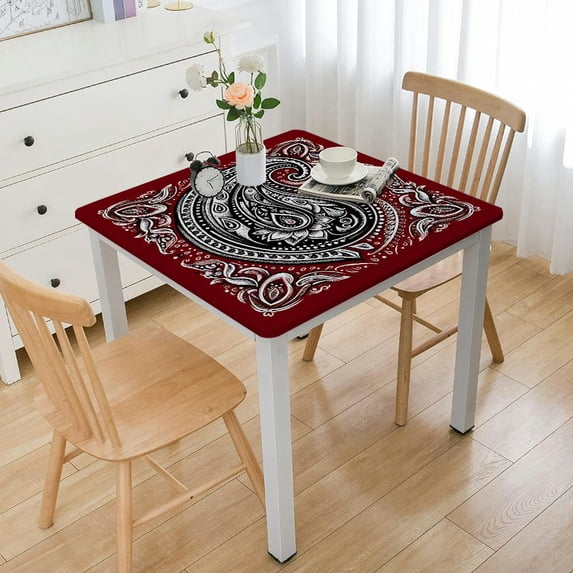 nygtbtfer Red Bandana Paisley Print Vinyl Tablecloth with Flannel Backing, Red and Black Paisley Design Indoor Outdoor Vinyl Tablecloth