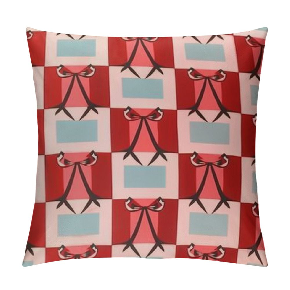 nygtbtfer Red Bowknot Pillow Cover,Geometric Grids Plaids Gray White