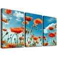thumbnail image 1 of nygtbtfer  Red Poppy Flower Canvas Prints Large Blooming Poppies Field Under Blue Sky Picture Wall Art Prints for Kitchen Bedroom Office Framed 12x16x3pcs, 1 of 4