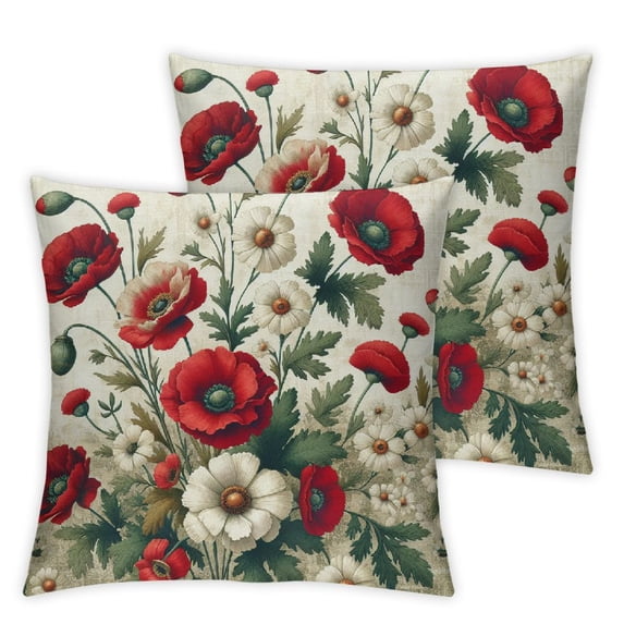 nygtbtfer Red Poppy Throw Pillow Covers Romantic Garden Flowers Red with White Daisies Insect Bee Design Pillow Cushion Cover Decor Outdoor Sofa (RP-)