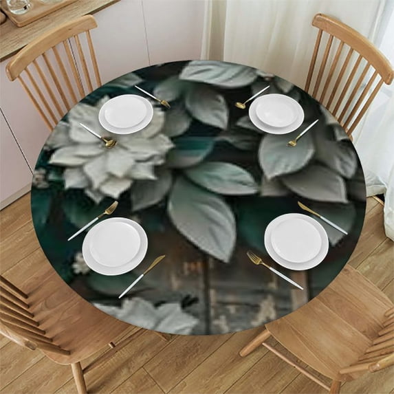 nygtbtfer Retro Round Fitted Tablecloth with Elastic Edge Fitted Table Cloth for Round Table Circular Table Cover Wipeable Round Elastic Table Cloth 54-58