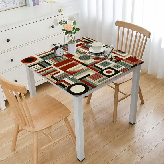 nygtbtfer , Reusable Table Cloth Round Fitted Vinyl Tablecloth with Elastic Edged for Parties Outdoors, Abstract Geometric Arch Pattern