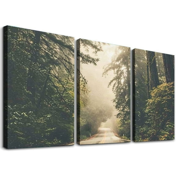 nygtbtfer Road Trees LandscapesSINGLE Canvas Art Print Box Framed Picture Wall Hanging - Hand Framed And Ready To Hang 12x16x3pcs