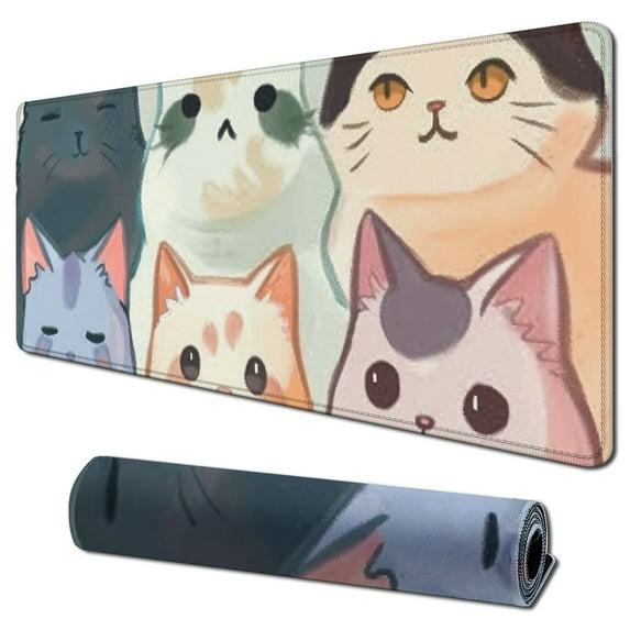 nygtbtfer Round Cute Cat Mouse Pad, Small Kawaii Funny Cat Design Mousepad, Laptop Computer Office and Gaming Desk Mat for Girl, 31.5x11.8 in