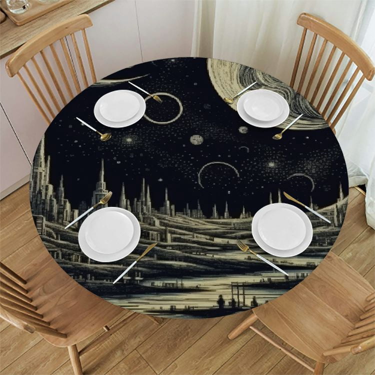 nygtbtfer Round Fitted Tablecloth with Elastic Edge, Abstract Galaxy ...
