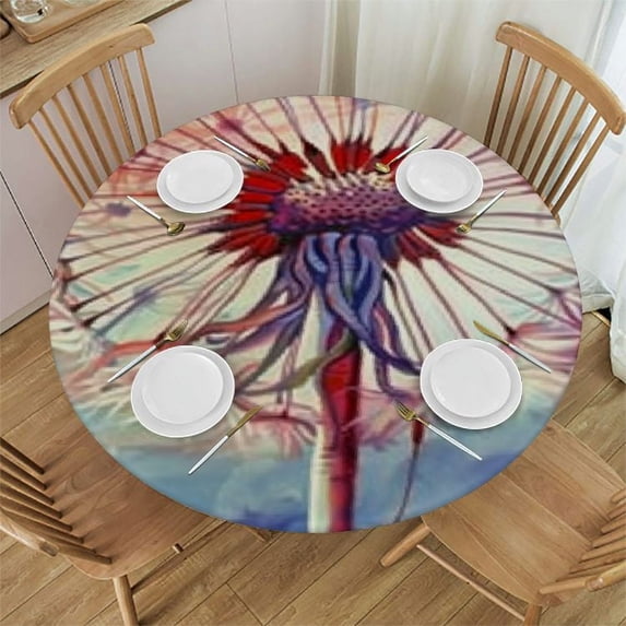 nygtbtfer Round Fitted Tablecloth with Elastic Edge, Oil Painting Round Table Cover Home Decorative Tablecloth for Dining Table Dinner Party,Fit for Round Tables 38-42