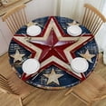 thumbnail image 1 of nygtbtfer Round Fitted Tablecloth with Elastic Edge Patriotic Stars American Wreath Patio Table Cover Cloth Rustic Wood Grain Round Tablecloth for Party Fits Tables 46-50, 1 of 8