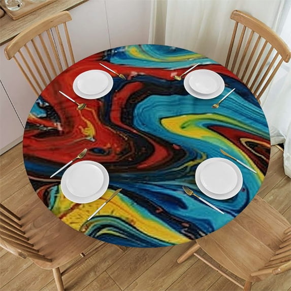 nygtbtfer Round Fitted Tablecloth with Elastic Edge,Vintage Turkish Art Print Polyester Table Cover, XXLarge, Fit Round Tables , The Ultimate Protection for Your Table 42-46