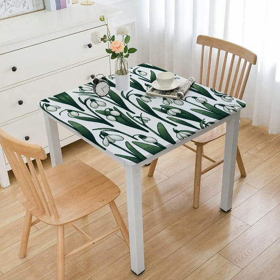 nygtbtfer Round Fitted Tablecloth Elastic Edged Table Cover,Seamless Tulip Flower Green Leaves Wipeable Table Cloths for Kitchen Dining Party Tables,Watercolor Floral on White