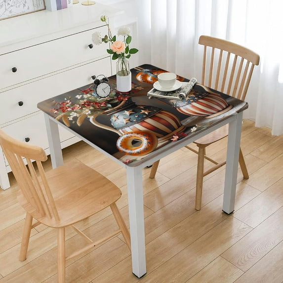 nygtbtfer Round Fitted Tablecloth Elastic Edged Table Cover, Star and Stripe Flower Wipeable Table Cloths for Kitchen Dining Party Tables,Retro Farm Vase Wooden Plank