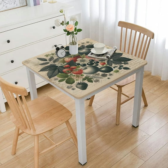 nygtbtfer Round Fitted Tablecloth Elastic Edged Table Cover,Watercolor Mushroom Green Leaves Wipeable Table Cloths for Kitchen Dining Party Tables,Plant on Retro Newspaper