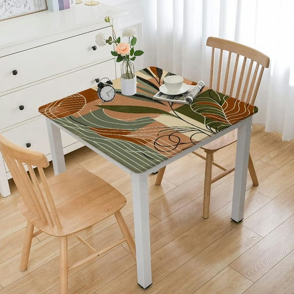 nygtbtfer Round Fitted Tablecloth Elastic Edged Table Cover, on Flax Wipeable Table Cloths for Kitchen Dining Party Tables, Leaves