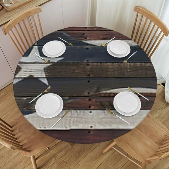 nygtbtfer Round Fitted Tablecloth with American Flag Patio Table Cover Cloth Round Tablecloth for Party Fits Tables 38-42