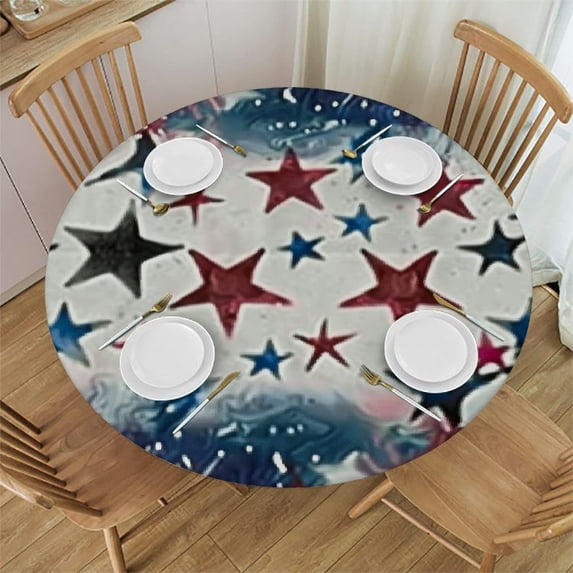 nygtbtfer Round Fitted Tablecloth with American Flag Star Stripes Patio Table Cover Cloth Round Tablecloth for Party Fits Tables 42-46