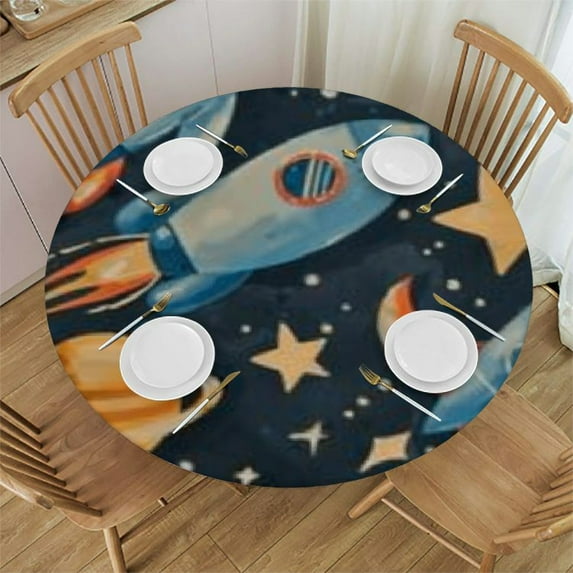nygtbtfer Round Fitted Tablecloth with Elastic Edge, with Polyester Table Cover Table Cloth Fits Round Tables 38-42