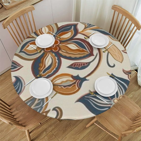 nygtbtfer Round Polyester Fitted Tablecloth Oil-Proof Table Cover Stain-Resistant Wipeable Table Protector for Indoor Outdoor Camping Picnic Table Cloth 42-46