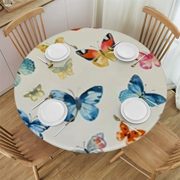 nygtbtfer Round Tablecloth Fitted Elastic Table Cover Washable for Kitchen Dining Picnic Party (Flower, S) 54-58