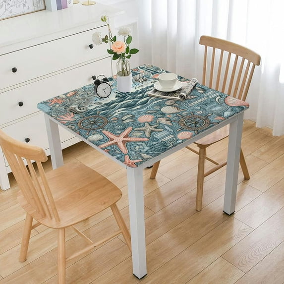 nygtbtfer Round Tablecloth Fitted Table Cover,Elastic Tablecloths Outdoor Indoor Stretch Cloth Tablecover for Dinner,Party,Shower, Blue