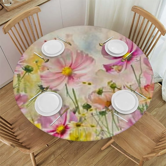 nygtbtfer Round Tablecloth, Fitted Table Cover with for Round Tables, Watercolor Botanical Elegant Summer Flower Table Cloth Outdoor Indoor Party tablecloths 31-35