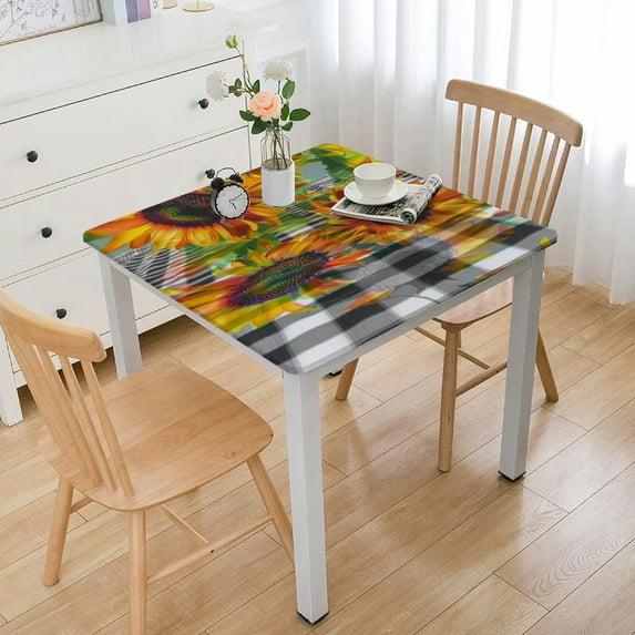 nygtbtfer Round Tablecloth Spring Summer Flower Black Yellow Floral Decorative Table Cloth with Dust-Proof Wrinkle Resistant Decor for Home Kitchen Dining Room Outdoor Patio