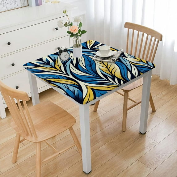 nygtbtfer Round Tablecloth Sunflowers in Blue and Yellow Round Fitted Tablecloth with Elastic Edge, Oil Proof Table Cloth Wipe Clean Table Cover for Indoor and Outdoor Fits Small