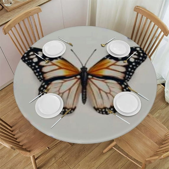 nygtbtfer Round Tablecloth with Butterfly, Elastic Tablecloth for Round Tables, Outdoor, Dining, Kitchen, Wedding 54-58
