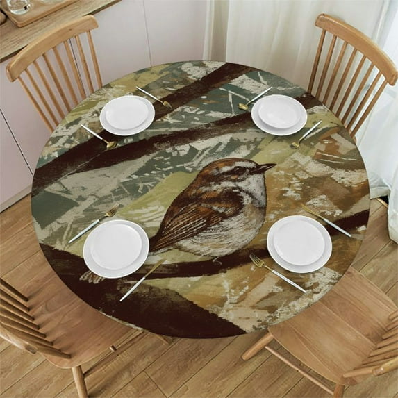 nygtbtfer Round Vinyl Fitted Tablecloth with Flannel Backing Elastic Edge Design Table Cover Oil-Proof PVC Table Cloth 31-35