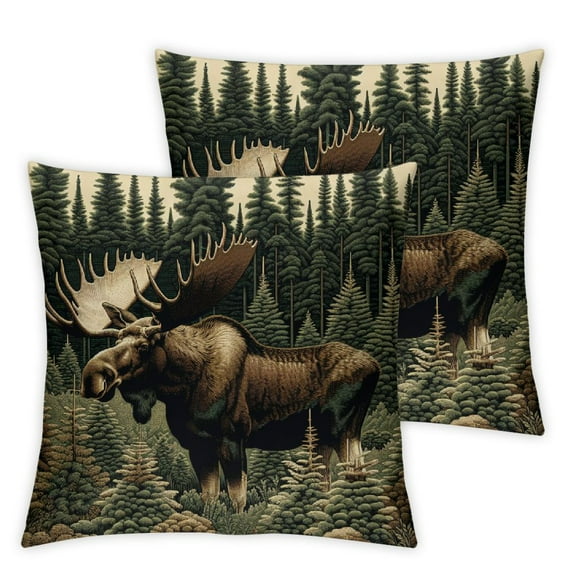 nygtbtfer Rustic Pillow Cover Bear Moose Elk Deer Hunting Cushion Case Pine Tree Branches Pinecone Throw Pillow ,Woodland Wildlife Patchwork Country Reindeer Farmhouse Decor White