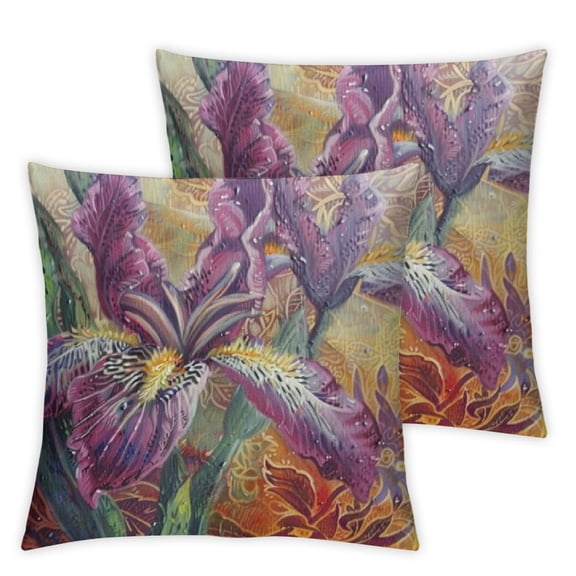 nygtbtfer Set of 2 Throw Pillow Covers Watercolor Blossom Provence France Lavender Flower Beautiful Green Iris Decorative Pillow Cases Home Decor Square Pillowcases White