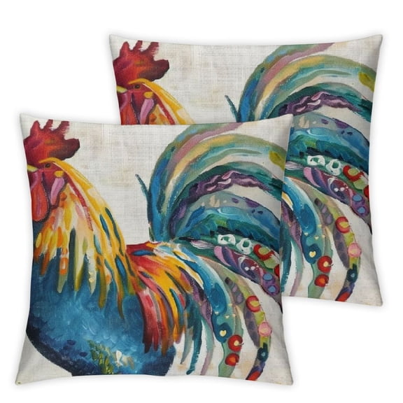 nygtbtfer Set of 2 Watercolor Rooster Decorative Pillow Cover Art Colorful Chicken Cushion Covers Rustic Farmhouse Rooster Linen Home Decorative Pillowcases (Watercolor Rooster) White