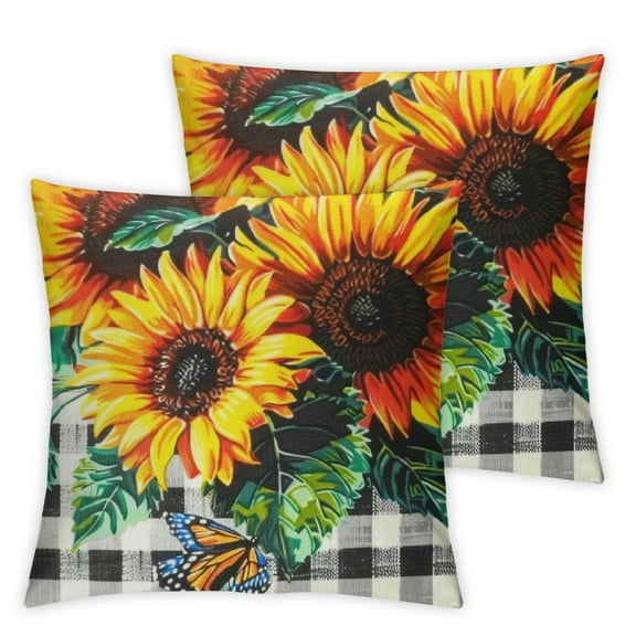 nygtbtfer Set of 2 Black Yellow Throw Pillows Outdoor Decorative Pillowcase Linen Square for Home Couch Bed White