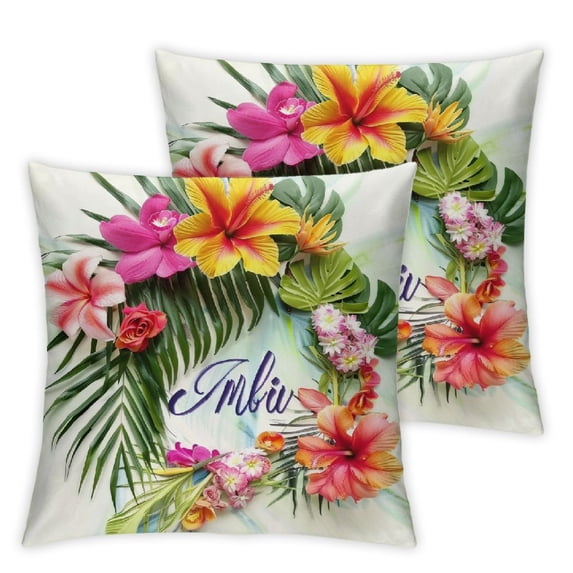 nygtbtfer Set of 2 Pillow Covers Decorative Cushion Case Palm Leaves Throw Pillow Covers for Couch Sofa Bedroom Outdoor Decoration White