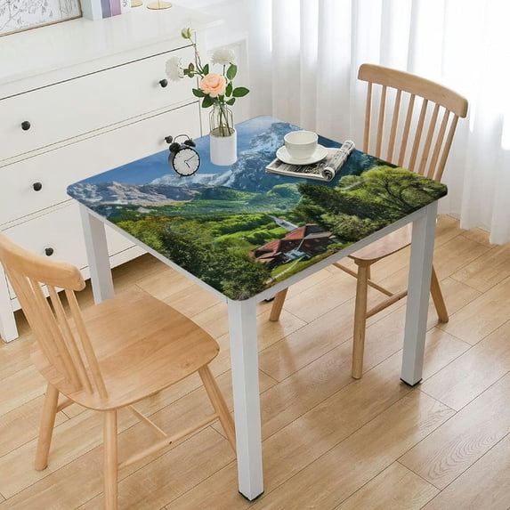 nygtbtfer Snow Mountain Tablecloth, Idyllic Landscape Image of Berchtesgaden and Bavarian Alps, Rectangular Table Cover for Dining Room Kitchen Decor, Cobalt Blue and Multicolor white