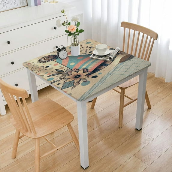 nygtbtfer Spring Expressions Mod Patchwork Vinyl Flannel Backed Spring Tablecloth - Cheerful Pastel Egg Print Wipe Clean Easy Care Vinyl Tablecloth
