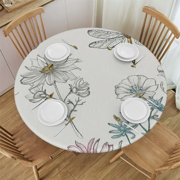 nygtbtfer Spring Flower Round Fitted Tablecloth with Elastic Edge Wipeable Round Table Cloth Reusable Outdoor Round Table Cover for Kitchen Picnic Patry Indoor 38-42