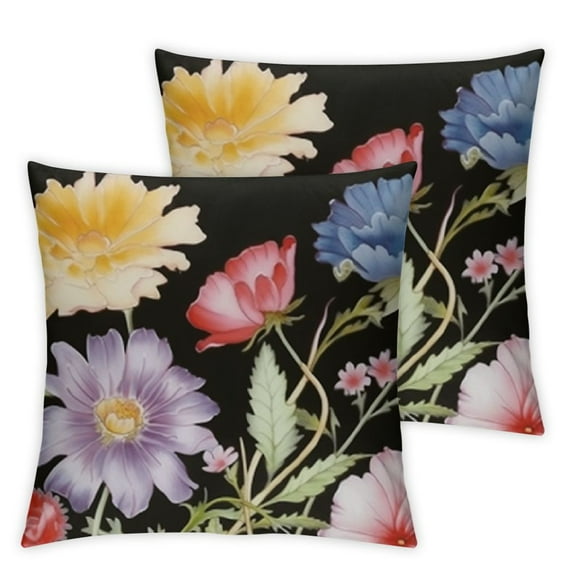 nygtbtfer Spring Summer Pillow Covers Set of 2 Floral Colorful Flowers Decorations Farmhouse Living Room Outdoor Cushion Case for Sofa Couch Home Bed Black 22x22in