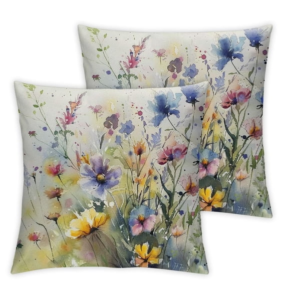 nygtbtfer Spring Wild Flower Throw Pillow Covers Set of 2 Summer Floral Outdoor Pillows Cover Watercolor Flowers Linen Decorative Cushion Case for Couch Bed Decor White