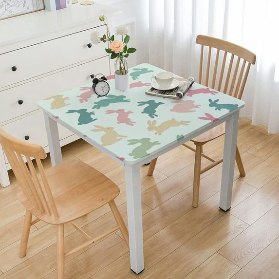 nygtbtfer Square Colorful Bunny Tablecloth Stainproof Tablecloths,Wipeable Table Cloth Wrinkle-Free for Round/Rectangle/Oval/Square/Party/Wedding, Spring Holiday Simple White