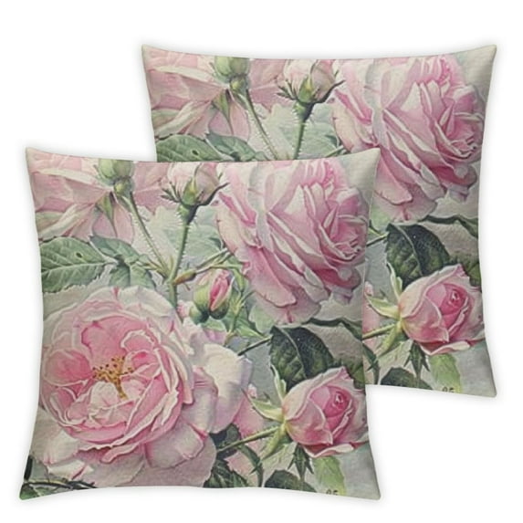 nygtbtfer Square Decorative Throw Pillow Case Cushion Cover, Pink Rose Floral,Soft Pillowcase 12x12in