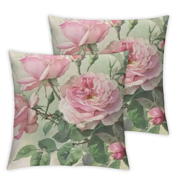 nygtbtfer Square Decorative Throw Pillow Case Cushion Cover, Pink Rose Floral,Soft Pillowcase White