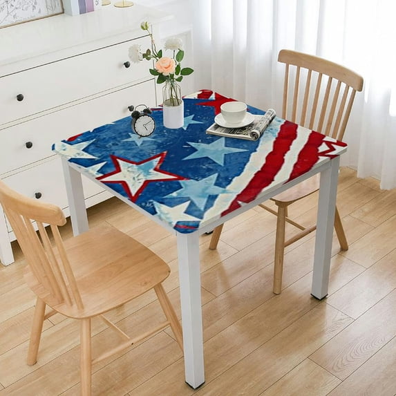 nygtbtfer Square Fitted Polyester Tablecloth, Independence Day Flag Elastic Edge Home Decor Tablecloths, Waterproof Stain Resistant Table Clothes For Living Room Kitchen Use white