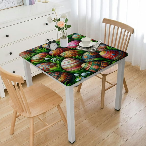 nygtbtfer Square Fitted Table Cloth Easte Grass Square Tablecloths with Elastic Edge Wipeable Non Slip Table Cover for Parties Party Outdoor Kitchen Holiday Table Pads White