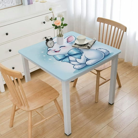 nygtbtfer Square Fitted Table Cloth Square Tablecloths with Elastic Edge Wipeable Non Slip Table Cover for Parties Party Outdoor Kitchen Holiday Table Pads White
