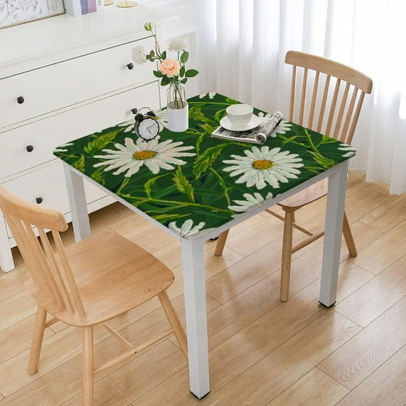 nygtbtfer Square Fitted Tablecloth with Elastic Edge, Flower Waterproof Table Covers, Washable Polyester Table Cloths for Kitchen Dining Picnic Party 46*46