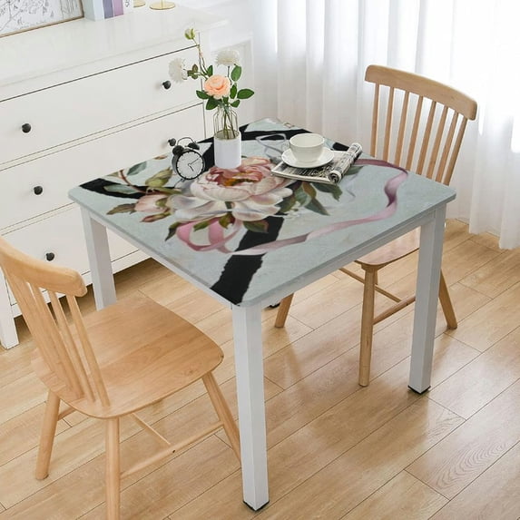 nygtbtfer Square Fitted Tablecloth with Elastic Edge,Rose Initial K Waterproof Table Covers,Washable Polyester Table Cloths for Kitchen Dining Picnic Party 52*52