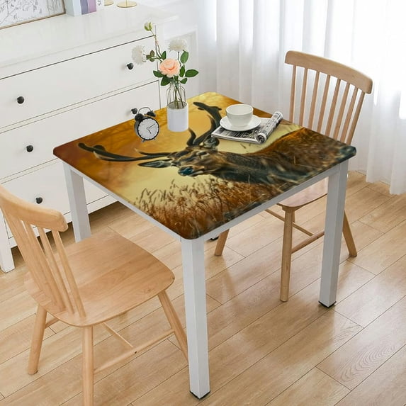 nygtbtfer Square Fitted Tablecloth, Elastic Edge Wipeable Washable Table Covers, Waterproof Stain Resistant Polyester Table Clothes Square Table white